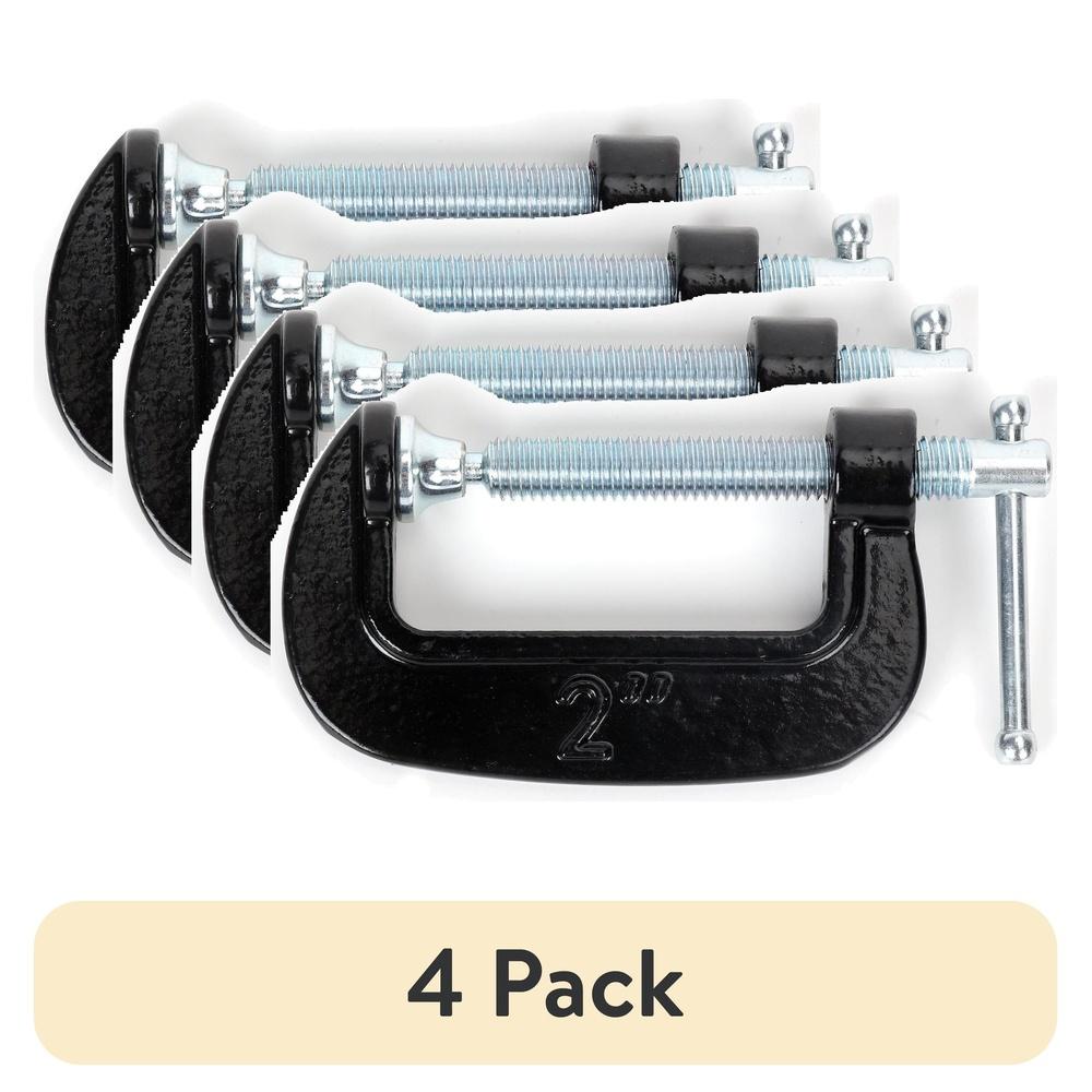 4 Pack 2 Inch C-Clamp Heavy Duty Cast Iron Swivel Jaw Pad Steel Screw Non-Slip Clamping Adjustable Woodworking DIY Projects