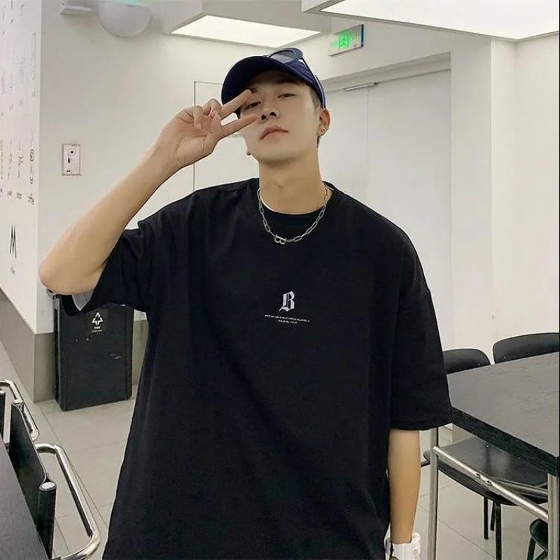 

Винтажная мужская роскошная футболка из чистого хлопка оверсайз с коротким рукавом, модная, мягкая, удобная, в стиле Харадзюку, облегающая одежда XXXXL чёрный