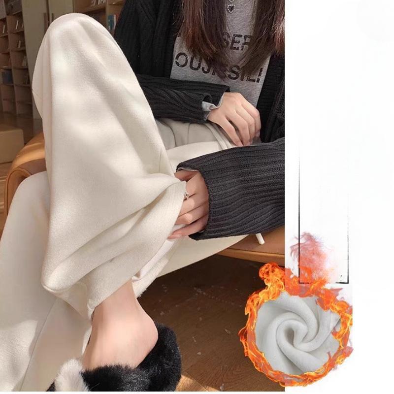 Plus Velvet Wide-leg Pants Women's Autumn and Winter High-waist Loose Casual Straight Glutinous Rice Towel Pants