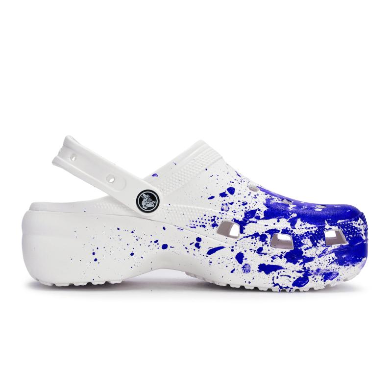 Crocs Classic Clog 811 Made Ice Clog Live Special Shoe Box Fluid Ink Splash Comfortable Hole Shoes Women's White Blue