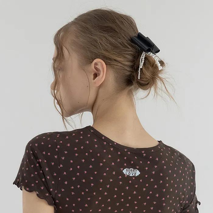 Pearl Tassel Bow Barrette_Black
