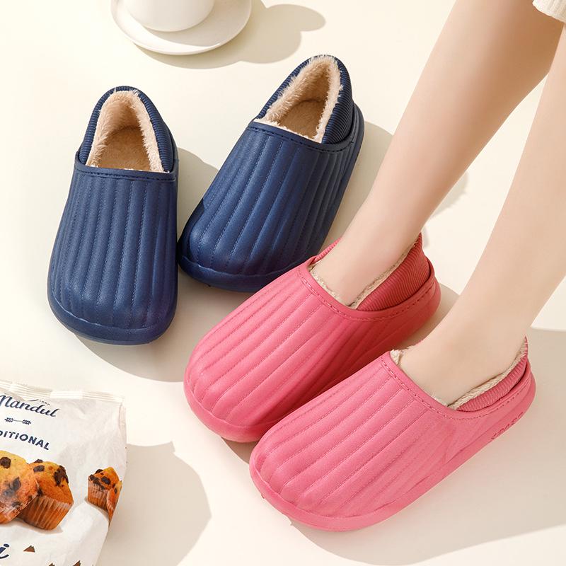 Men & Women's Waterproof Winter Cotton Slippers: Non-Slip, Plush, Velvet-Lined for Indoor & Outdoor Use