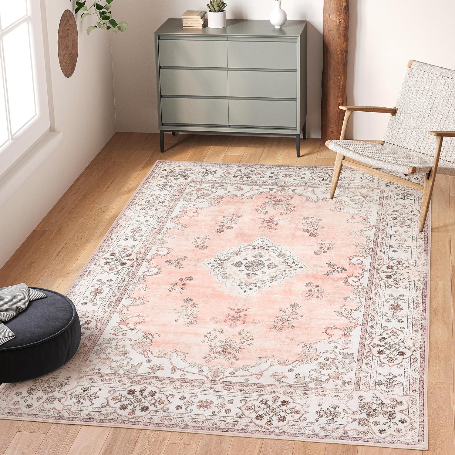 

Scandinavian Style Geometric Carpet Vintage Floral Pattern Non Slip Living Room Bedroom Carpet Ins Style Home Decoration 100X150CM(3.3X4.9FT