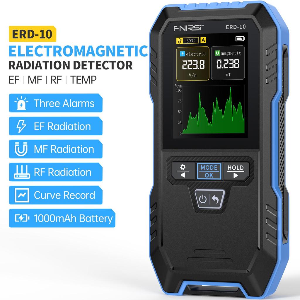 FNIRSI ERD-10 4-v-1 Detektor elektromagnetického záření, Síla elektrického a magnetického pole, RF výkon, Monitor teploty