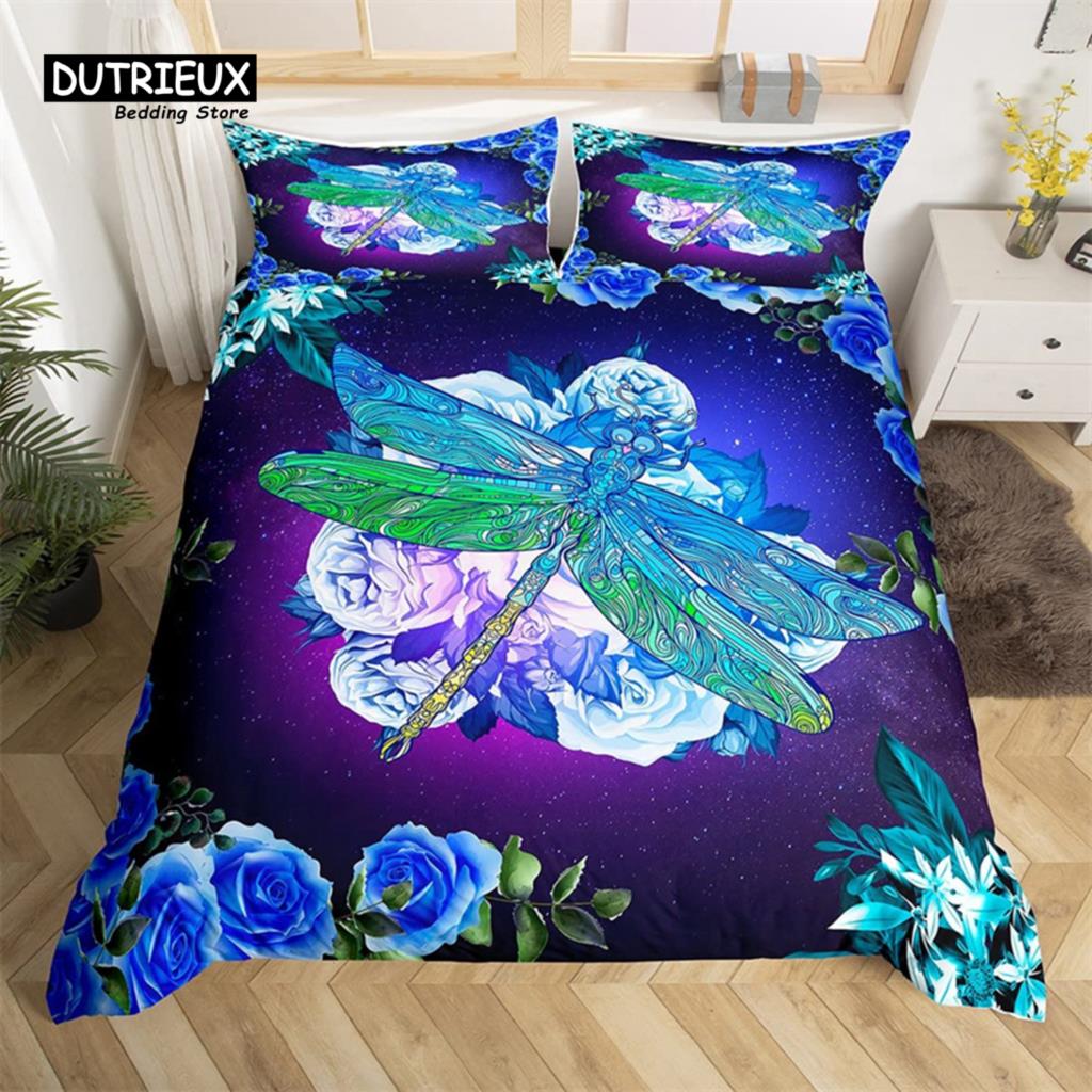 Breathable Trendy King Queen Dragonfly Size Chic Animal Polyester Bohemia Mandala Flowers Bed Comforter