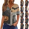 Women's Casual V Neck Short Sleeve Button Front T Shirt Halloween Print Split Design Lightweight Top for Everyday Wear