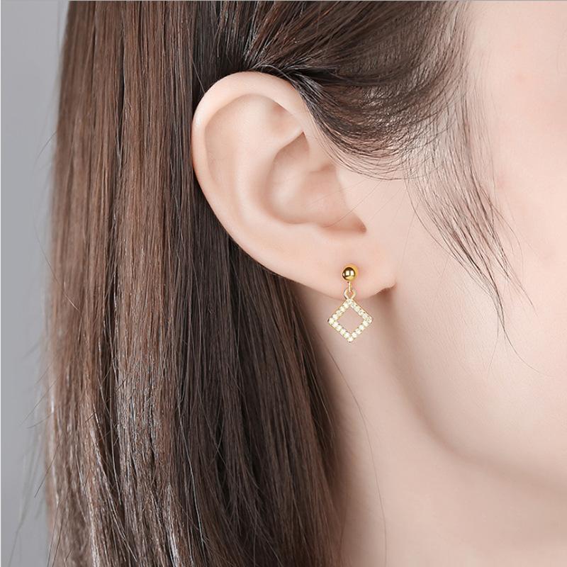 S925 Sterling Silver Square Earrings Women's Korean-Style Ins Square Earrings Temperamental Earrings Earrings