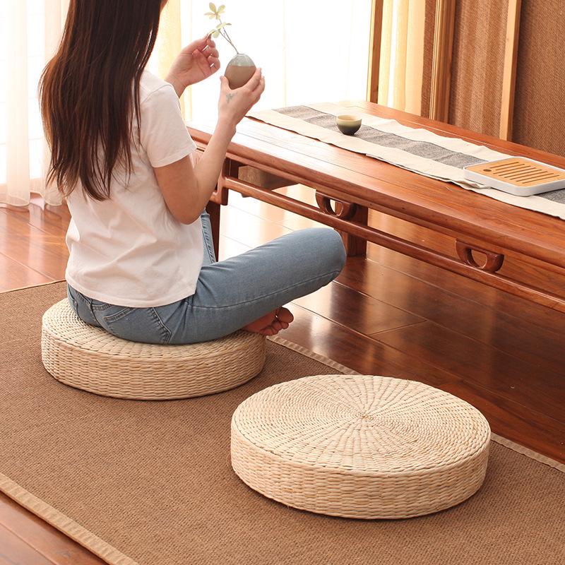 Round Woven Straw Zen Meditation Cushion Tatami Seat or Kneeling Tea Ceremony Cushion