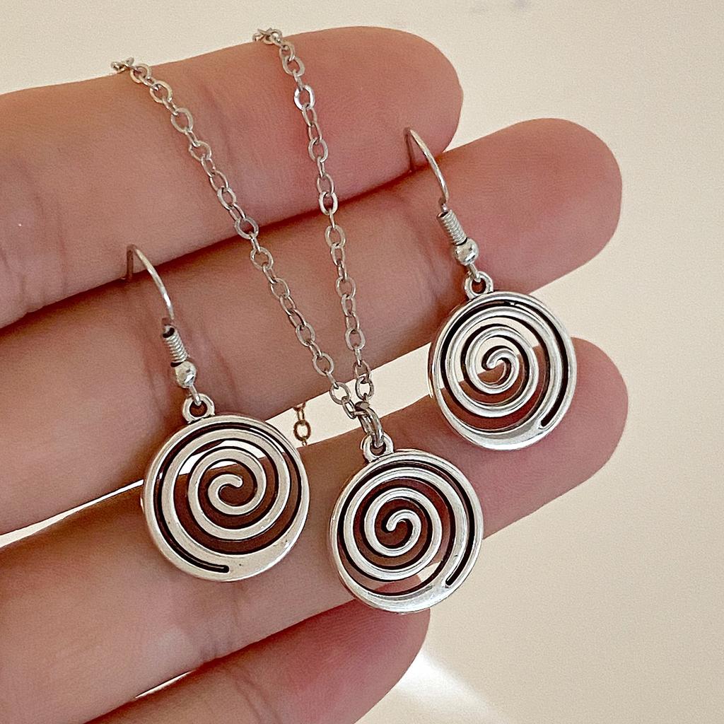 Vintage Spiral Vortex Necklace Earrings for Women Unisex Boho Pentagram Necklace Fashion Y2K Retro Jewelry