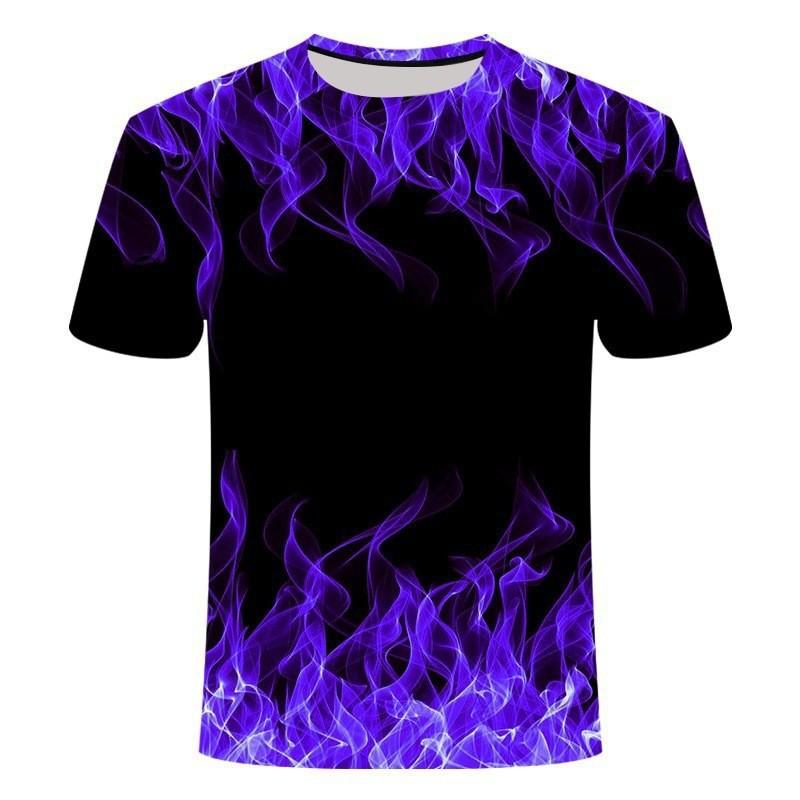 Summer Round Neck 3D Print Flame Pattern Top Fashionable Casual Short Sleeved Women's T-shirts