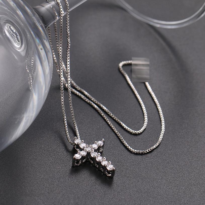 2021 S925 Silver Cross Zircon Pendant Necklace