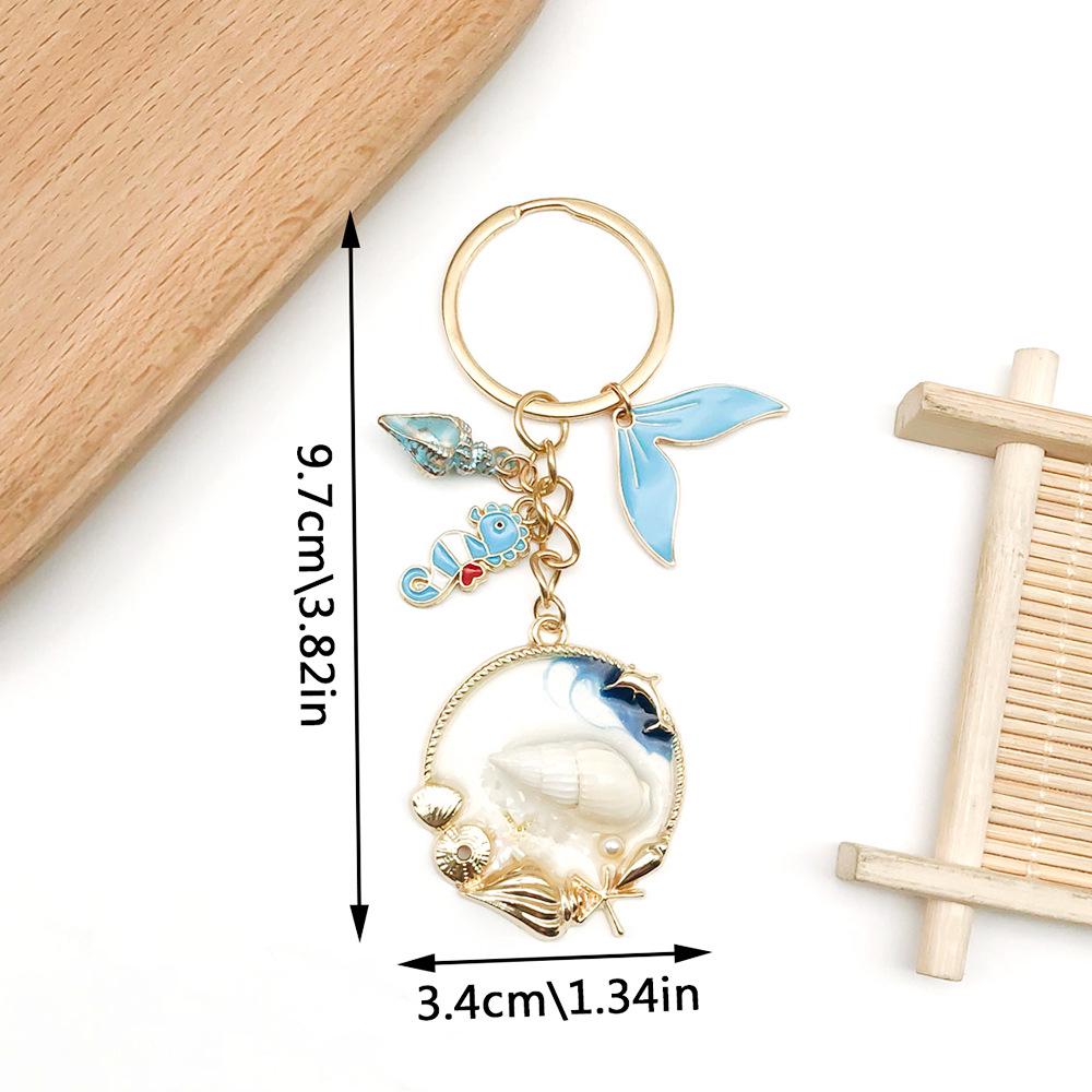 Blue Ocean Drip Oil Keychain: Fish Tail, Seashell, Seahorse Alloy Pendant for Backpack