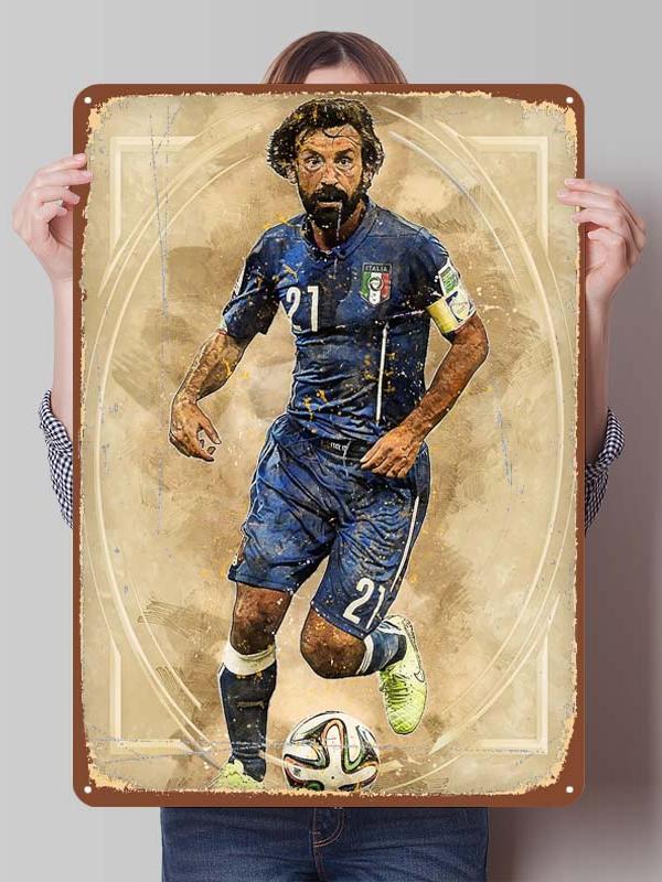 Andrea Pirlo Football Player Metal Posters Wall Art of Murals Custom Made Metal Tin Sign Plaque for Wall Decoration Retro Decor