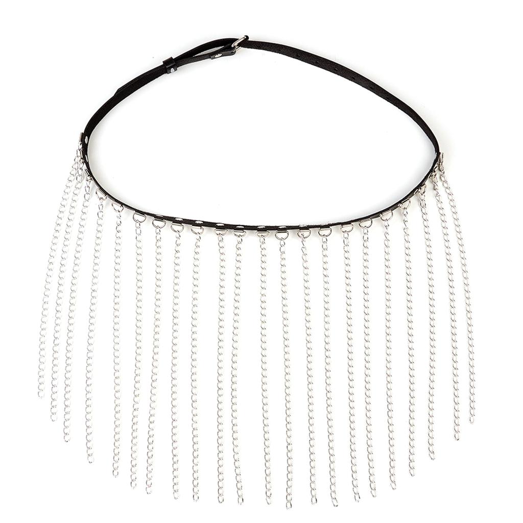 Punk PU Leather Waist Chain Metal Tassels Body Chain Body Jewelry for Women Cosplay and Night Club Waist Accessory