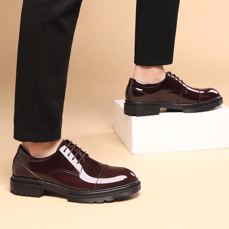 Men's leather shoes have a height increase of 8cm, genuine leather paint, bright leather inner height increase, leather shoes, men's barber at work, b