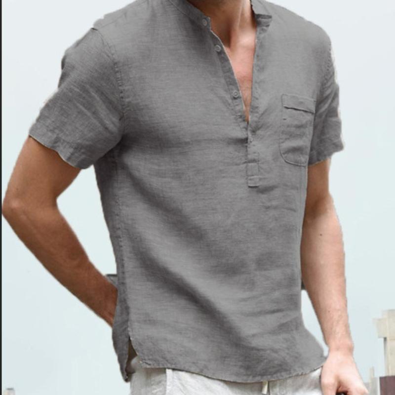 Workwear, Half Collar Polo Shirt, Short Sleeved T-shirt, Men's Loose Collar, Five Quarter Sleeve T-shirt