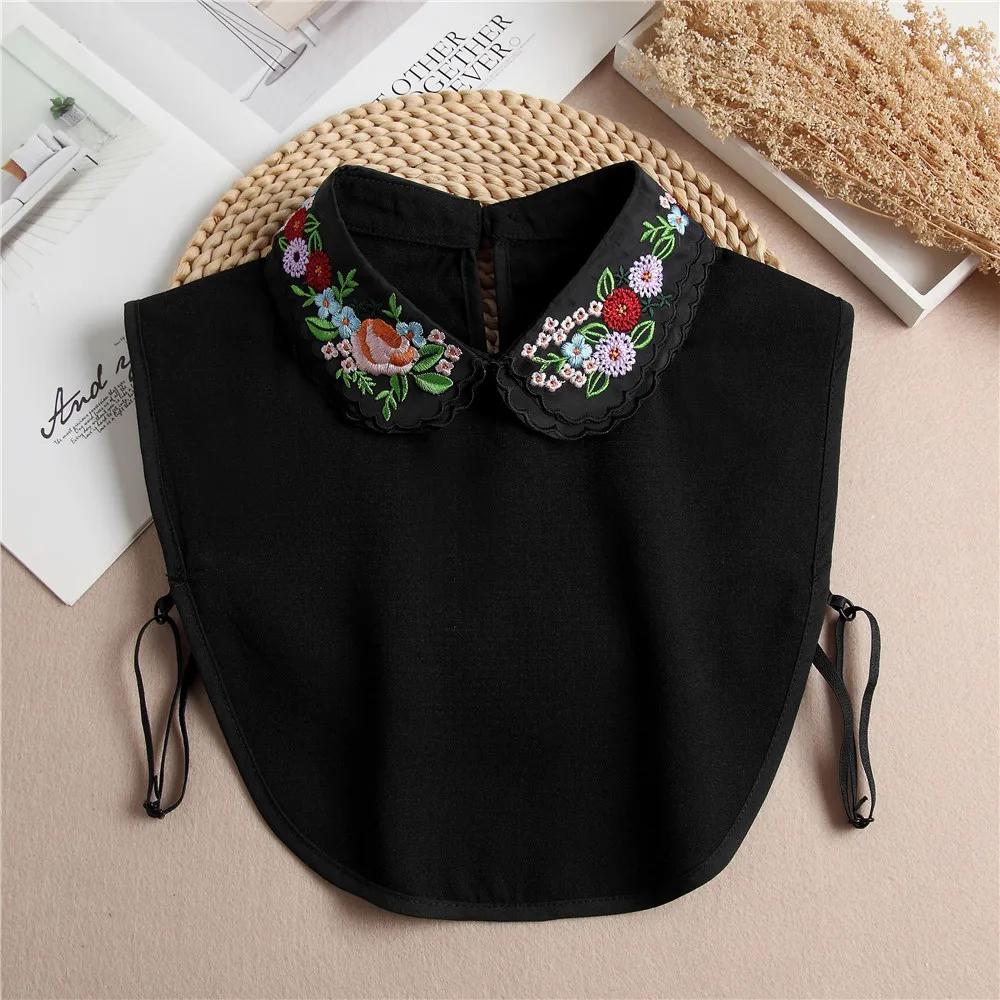 Linbaiway Womens Embroidery Shirt Fake Collar Removable Mujer Faux Cols White Sweater False Collar Lapel Shirt Blouse Detachable