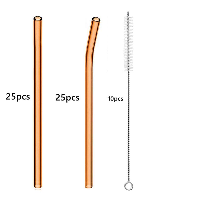 50PCS 20cm Reusable Straws Glass Drinking Straws Multi-color Eco-Friendly Straws for Cocktail Smoothies Bar Accessory Barware