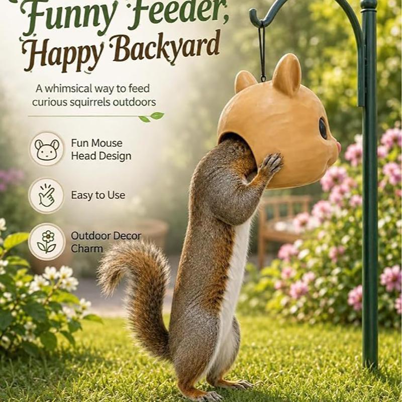 1Pcs Funny Animal Face Hanging Feeder Squirrel Head Feeder Food Container Wide Opening For Trees And Deck