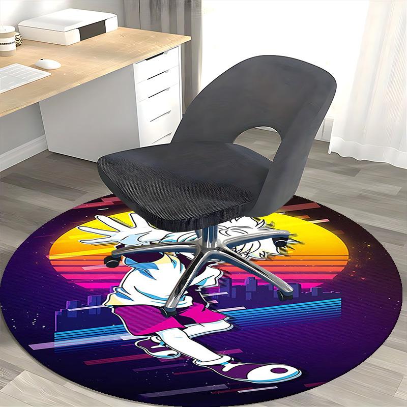 1pc Anime Cartoon Design Round Carpet - Office Chair Mat, Non-Slip Rug for Home Decor, Living Room, Bedroom, Game Room & Dormitory, Suitable for All S
