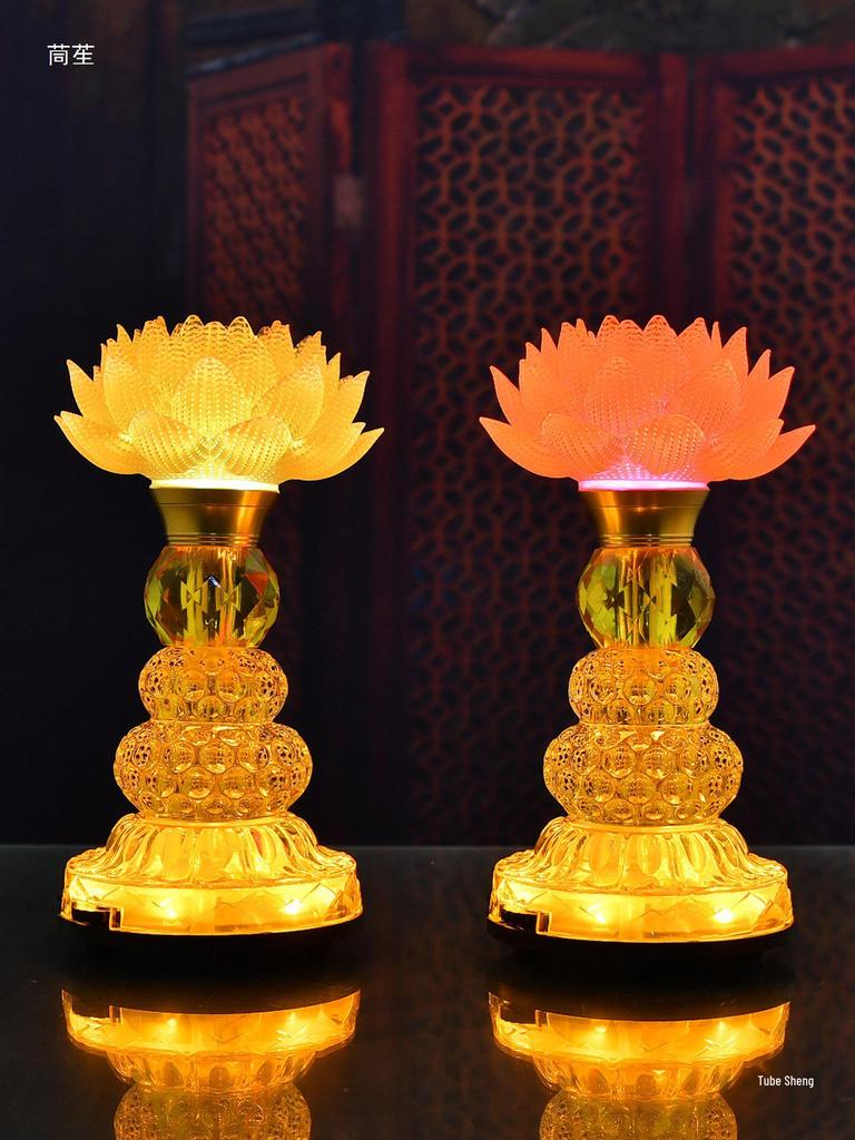 Lotus Guanyin Bodhisattva LED Offering Lamp with Heart Sutra