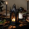 Colorful Balcony Figurine Gothic Cathedral LED Candle Lantern, Church Shaped Flameless Tealight Lamp, Small Gift for Children Spooky Vintage