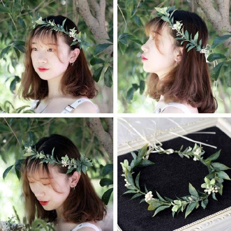 Kvinnlig Blomsterkrans Blommig Huvudbonad Festival Bröllop Hårkrans Fest Bladblomma Krans Blommig Armband