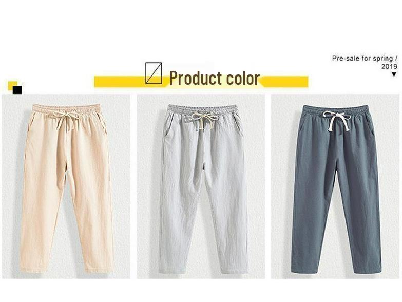 Men's Casual Linen-Cotton Nine-Point Trousers - Lightweight Straight-Fit Summer Pants