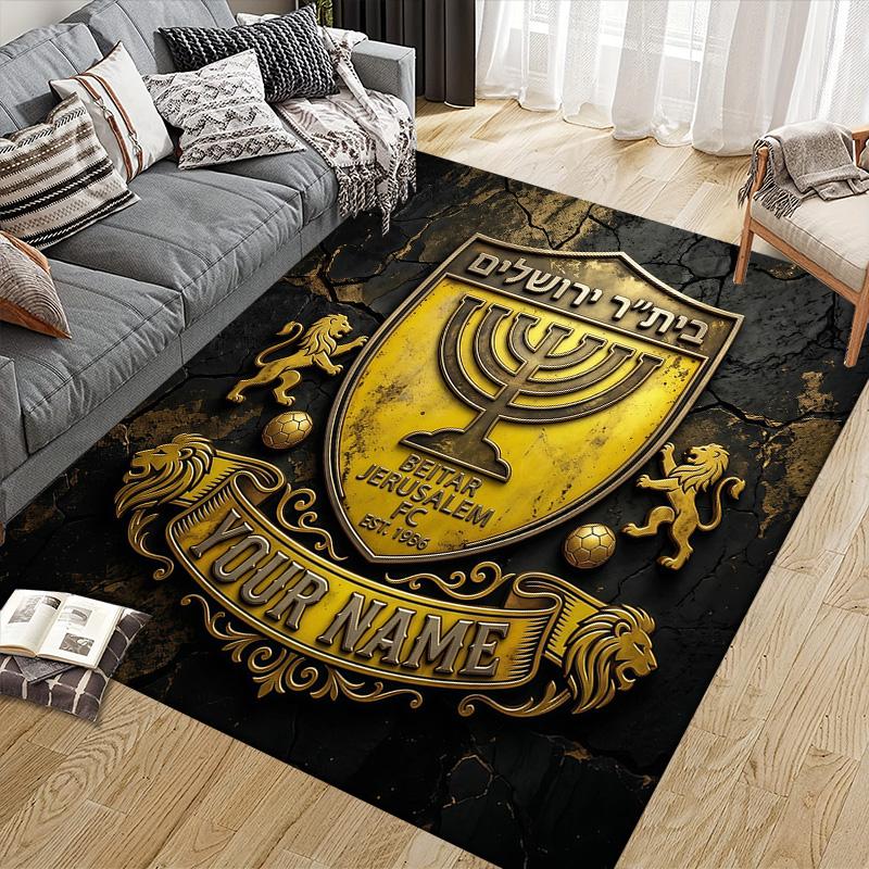 Benutzerdefinierter Name Beitar Jerusalem Flanellmuster Quadratischer Teppich, Läufer, Teppich für Wohnzimmer Schlafzimmer Sofa Spielzimmer Dekor, Rutschfeste Fußmatte
