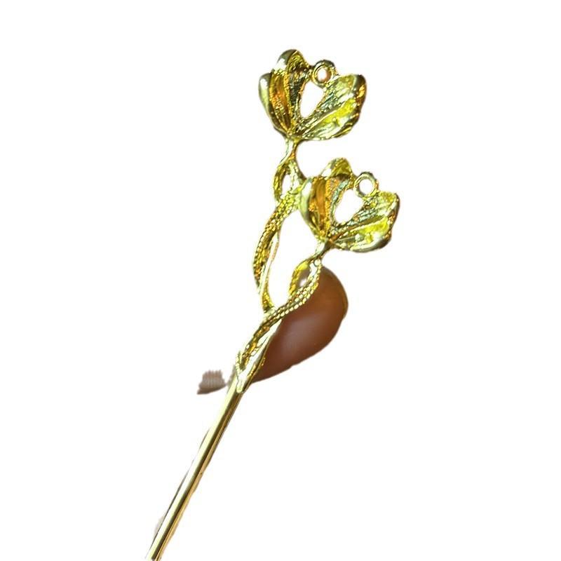 Retro Alloy Flower Branch Hairpin Diy Antique Hanfu Step Hairpin Electrophoresis Electroplating Double-Headed Hairpin