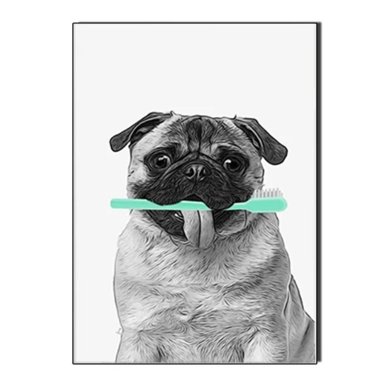 Raccoon Shark Giraffe Parrot Lion Brushing Teeth Canvas Painting Bathroom Wall Art Poster Toilet Decor Shower Room Decoration