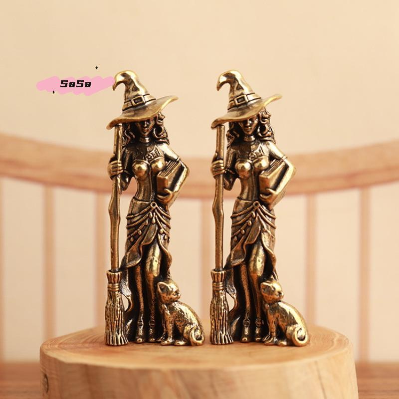 S-1Pc Retro Beautiful Wizard Characters Figurines Brass Magic Small Statue Desktop Decoration Crafts Home Ornament