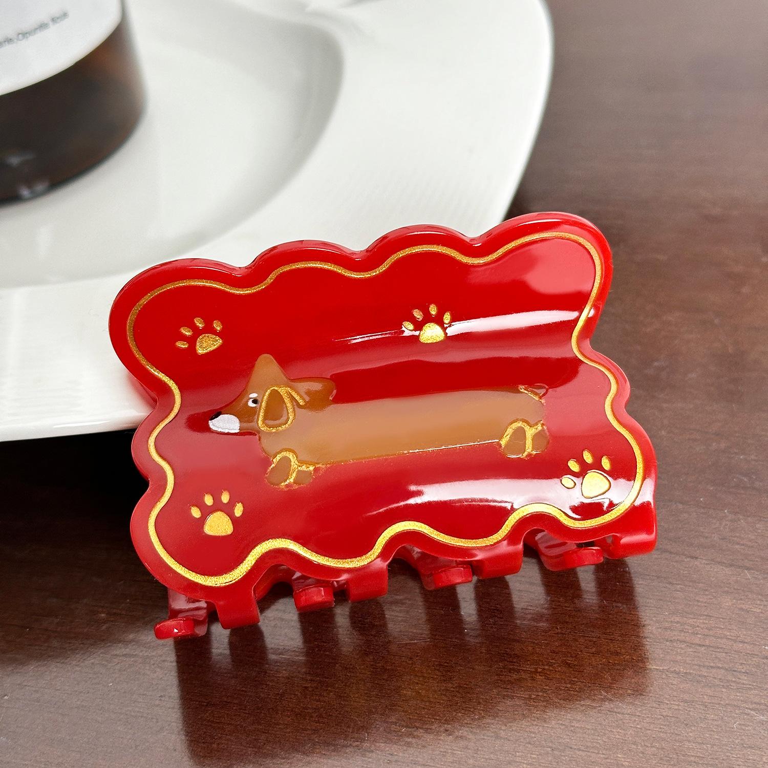 

Собака Высококачественный Ацетат Узор Зажим-краб для волос для женщин Необходимый аксессуар для волос Весна Для Red 7.5cm