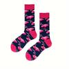 1 pair of autumn and winter new cartoon red mouth dark purple bottom flamingo pattern men's cotton socks mid-tube socks