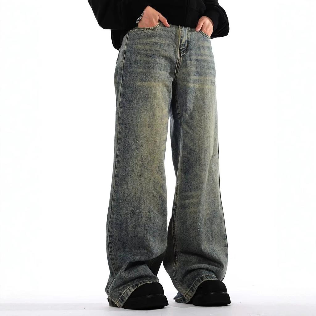 American Street Washed Old Jeans Men's Spring and Autumn Straight Loose European and American High Street Vibe Style Long Pants Spot