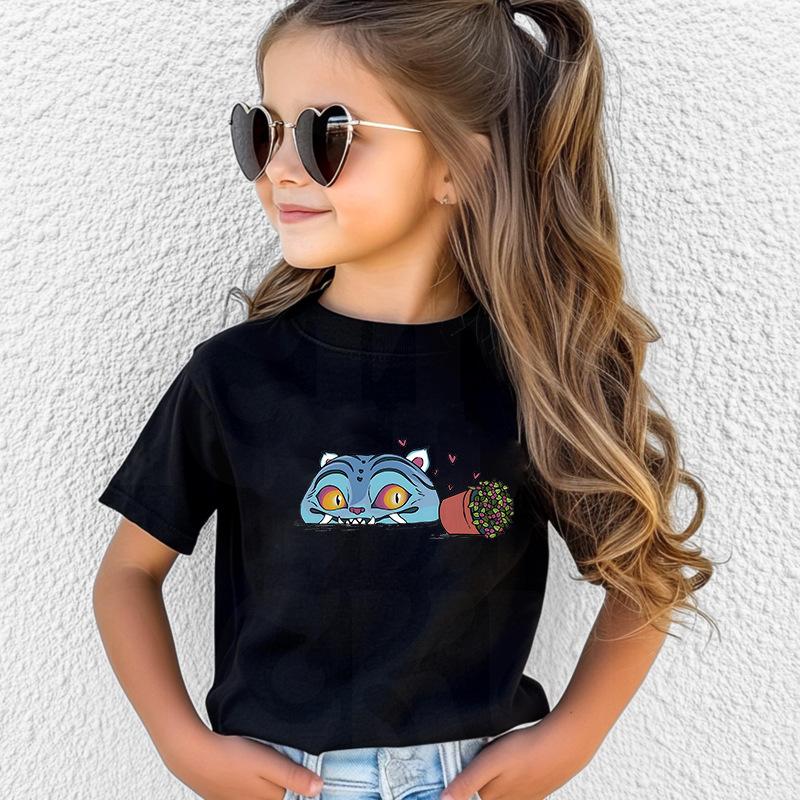 T-Shirts Girls Children's Cartoon Print Fashion Short Sleeve Casual Children's Clothing Top Comfortable
