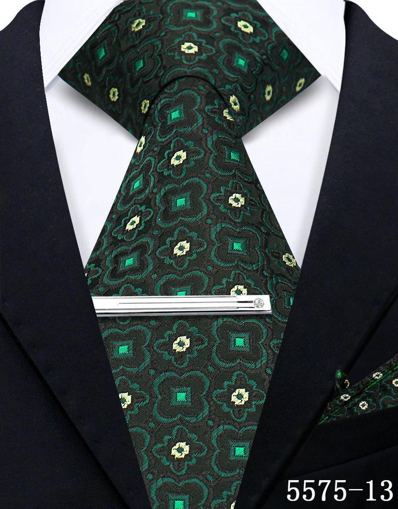 Men's Retro Floral Tie, Pocket Square & Tie Clip Set for Weddings