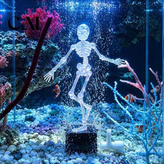 Accessori Subacquei per Halloween Scheletro Danzante Bolla Decorazione Acquario, Pesce Pneumatico Mobile Ornamentale Vasca Pesci Flusso d'Aria Bolle Regolabile