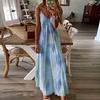 Fashion Women Sexy Plus Size Tie-dye Print Sleeveless V-Neck Camisole Long Dress