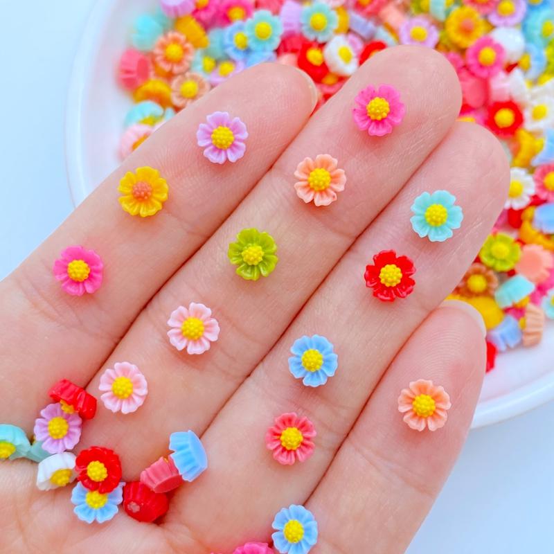 100/200Pcs Resin 3D Colorful Mini Flower Flatback Figurines Scrapbook Wedding Applique Nail Art Decor Crafts