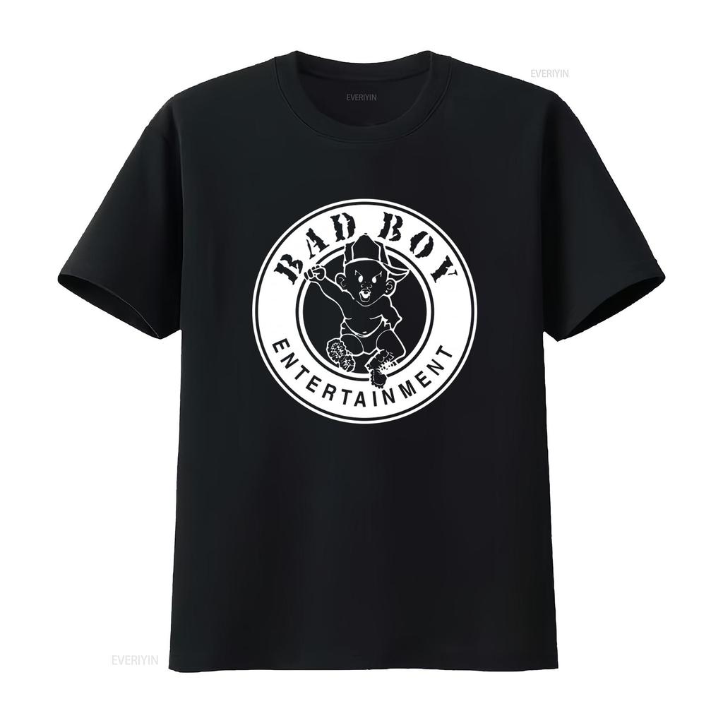 Bad Boy Entertainment Logo T Shirt Bold Black and White Design for Trendy Streetwear Vintage Washed Breathable Soft