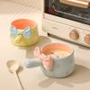 Cute Bowknot Ceramic Bowl with Handle, Aesthetic Salad, Dessert & Breakfast Oatmeal Bowl