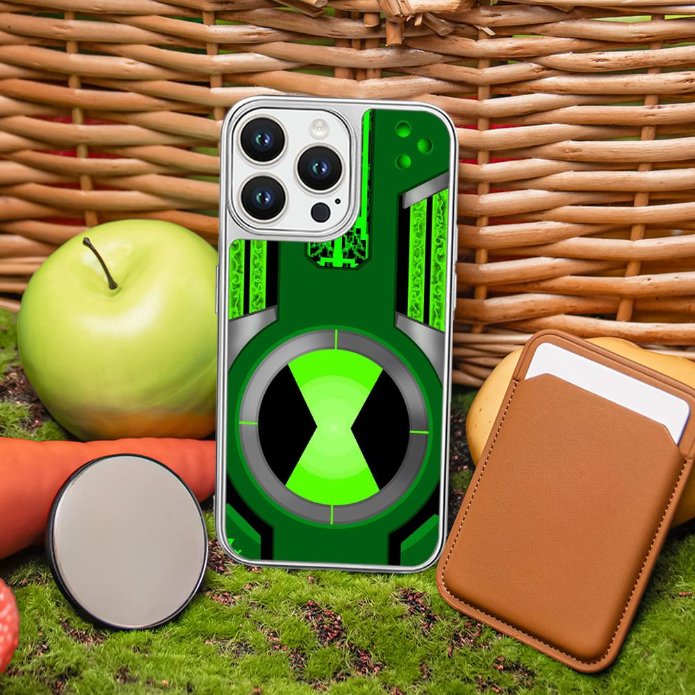 Ben 10 Classic Cartoon Pattern Phone Case for iPhone 16 15 14 13 12 11 Pro Max Sheepskin Silver-edged Protective Case