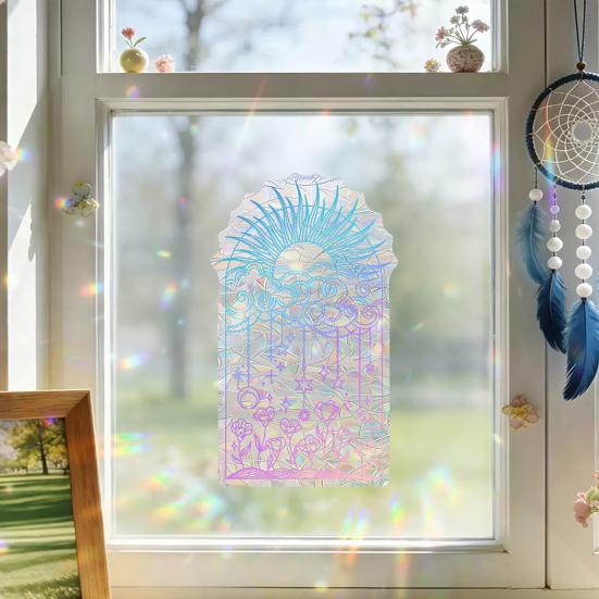 Regenbogen Sonnenfänger Fensteraufkleber Bunte Prismatische Blumen Kollisionsschutz Fensteraufkleber Wiederverwendbar Statisch Glastür