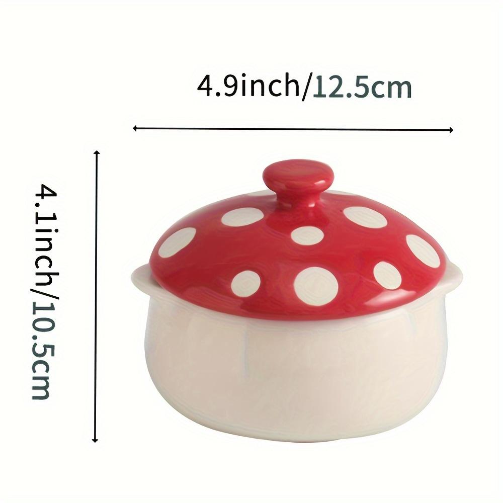1pc Charming Red Mushroom-Shaped Ceramic Soup Bowl with Handle and Lid , Ideal for French Onion Soup, Pot Pies, Cereals