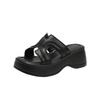 Small open-toed lazy one-word slippers outer wear women's summer new thick-soled thick-heeled cool slippers women