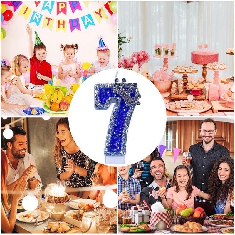 Blue Birthday Candles Glitter Blue Candles For Cake 3D Shape Cake Topper Decoration For Weddings Reunions Theme Parties