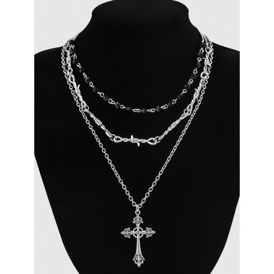 European and American Hip-hop Style Multi-layer Stacked Necklace Alloy Cross Pendant Design Sweet Cool Wind Niche Collarbone Chain