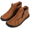 KISSOS Leather Boots Side Zip Casual Shoes Work Boots Short Round Toe Men's Anti-Slip (Brown, 25.5 Cm)