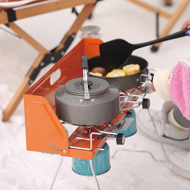 JINGGENG Outdoor Portable Gas BBQ Grill & Camping Stove with Windshield